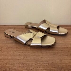 TROTTERS Nell Slide Sandal Women Size 11 Gold Leather Slip On Flat Summer Resort